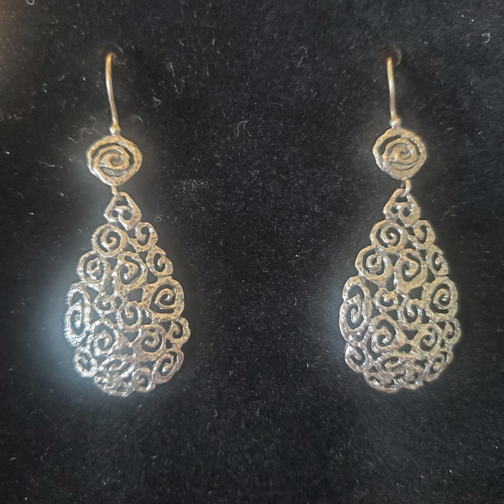 Silver Toned Filigree Drop Earrings
